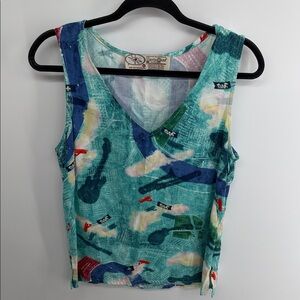 Bayou Wear New Orleans JazzFest Tricentennial Map V-neck side zip tank shirt M